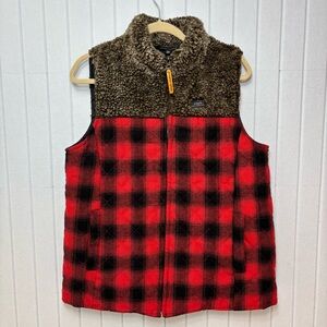 Simply Southern Buffalo Plaid Vest with Sherpa Collar Size L